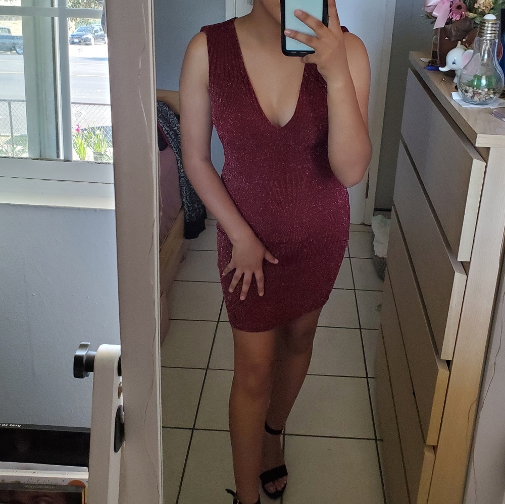 F21 burgundy sparkly dress